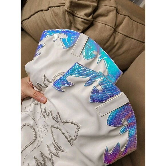 Size 5.5 Dolls Kill Pure Love Bandit Cowgirl Boots White Embroidered Iridescent - Picture 10 of 12